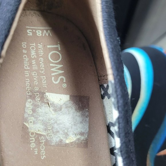 Toms Black Canvas Peep Toe Espadrille Wedge Heel Size 8.5 - Picture 9 of 9